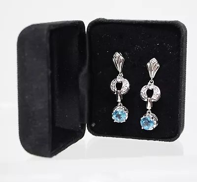 Victoria Wieck EARRINGS Sterling Silver Blue Topaz Dangle Drop Lab Created • $49.99