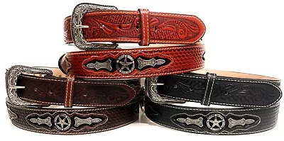 1 3/4  Wide Western Leather Belt Cowboy Rodeo Casual Leather Concho Decorated • $34.99