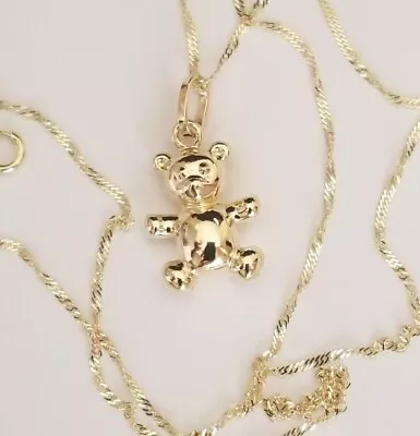 14k Real Yellow Gold Teddy Bear Cub Charm 3D Pendant • $103.55