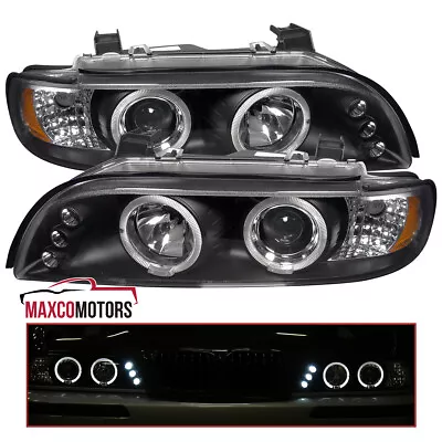 Black Projector Headlights Fits 1996-2003 BMW E39 525I 530I LED Halo Lamps 96-03 • $167.49