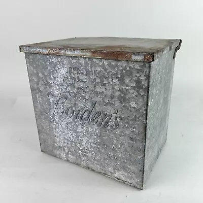 RARE Vintage Galvanized Tin Borden's Milk Bottle Dairy Box Porch Cooler Hinged • $115