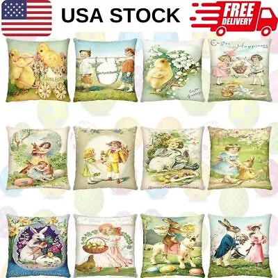 Vintage Easter Pillow Covers 18x18 Set Of 12 Farmhouse Bunny Easter Throw Pillow • $25.05