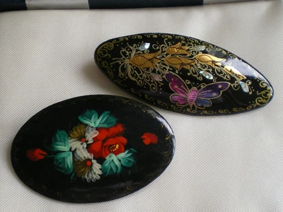 £25 • Buy Vintage 1990's *papier Mache Hand Painted Russian Brooches X 2*