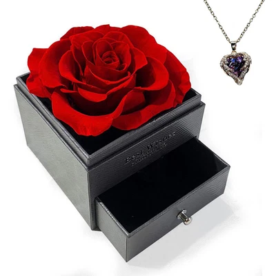 $19.90 • Buy Valentine's Day Heart Necklace And Eternal Flower Gift W4W5