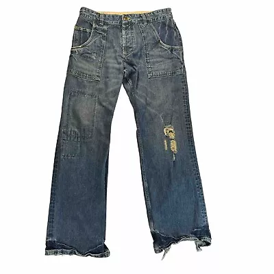 Y2K Baggy Grunge Skate Distressed Baggy Denim Jeans Men’s 33 34 Five Pockets • $20
