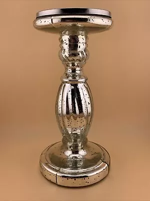 ELEMENTS Speckled Mercury Glass Pillar 9.25”Candle Pedestal Holder 3” Plate • $27