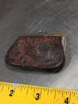 Vintage Genuine Leather Embossed Western Coin Purse Snap Closure • $10