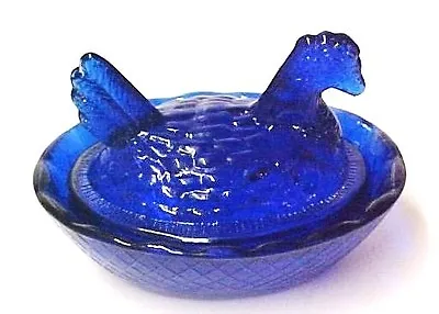 Blue Depression Glass Mini Covered Hen Chicken Nest Trinket Dish Salt Dip Cellar • $9.97