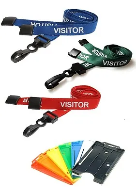 Pre Printed VISITOR Lobster Clip Lanyard & Single Sided Portrait ID Card Holder • £3.22