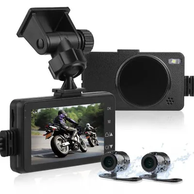 Motorcycle Waterproof Camera DVR Dash Dual Cam Front Rear Camcorders Recorder • $45.30