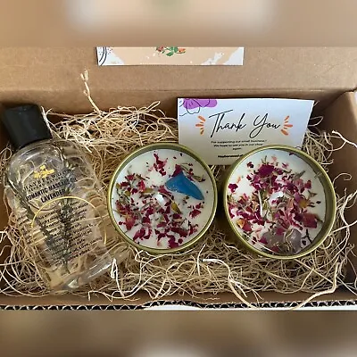 Romantic Massage Oil Gift Box Gif For Couples Herbal & Crystal Soy Candles4oz • £24.11