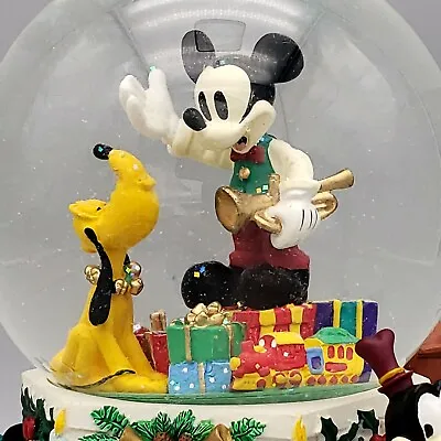 Disney Snow Globe Mickey Pluto Musical Globe Holiday Friends • $77.08