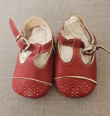 Antique Baby Childs Adorable  Red Leather Shoes Made In France • $22
