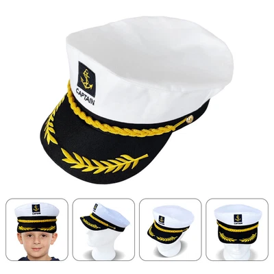  Cotton Polyester Sailor Hat Child Teens Admiral Captain Yacht • £8.61