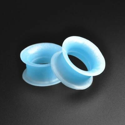£5.99 • Buy Silicone Flesh Ear Tunnels Gauges | Blue Metallic Silicone Double Flare Tunnel