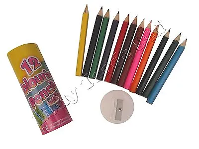 12 X Half Size Kids Colouring Pencils Metal Case Sharpener Art School Children • £4.89