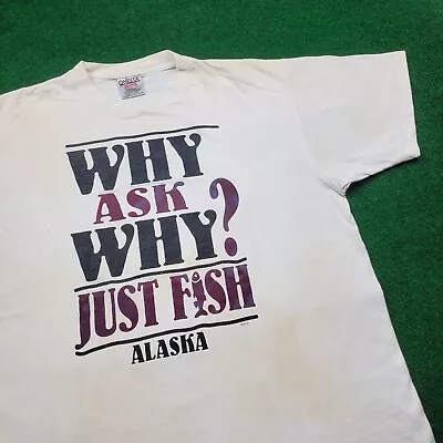 Vintage Alaska Shirt Mens XL White Fish Fishing Crewneck Funny Saying 90s Tee • $24.95
