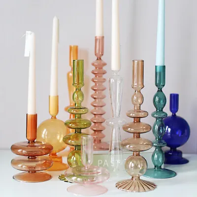 Vintage Clear Glass Candle Holders Stand Mid Century Craft Art Retro Candlestick • $12.59