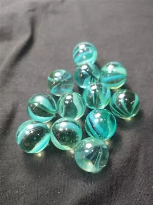 Lot Of 12 MID TO LATE CENTURY VINTAGE GLASS CATS EYE MARBLES 5/8  Aqua Swirl • $4.99