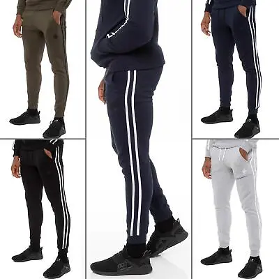 Enzo Mens Joggers Striped Tracksuit Jogging Bottoms Gym Sports Fleece Sweatpants • £14.99
