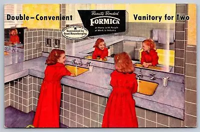 1950s ADV PC FORMICA 'vanitory For 2  Little Girls In Bathroom CHROME PC • $8