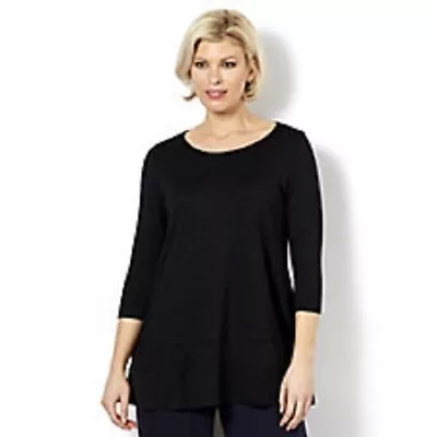 £26.99 • Buy Yong Kim 3/4 Sleeve Modal Tunic With Mesh Hem Detail Size 14 Black