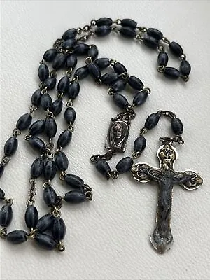 Beautiful Vintage Catholic Carved Black Wood Habit Rosary Wood Crucifix Italy • $20