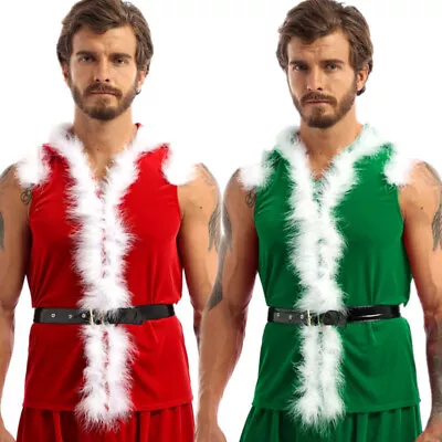 US Men's Velvet Hooded Waistcoat Christmas Santa Claus Cosplay Costume Xmas Vest • $24.74