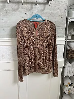 Missoni For Target Medium Cardigan Button Up Brown Tan Gold Chevron Knit • $25