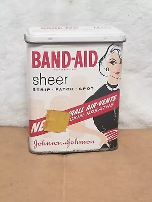 Vintage Johnson & Johnson Band-Aid Sheer Strips Tin Box W/Woman In Black Dress • $18