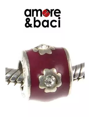 £13.99 • Buy AMORE & BACI 925 Silver, Maroon Enamel & Swarovski CRYSTAL FLOWER Charm Bead