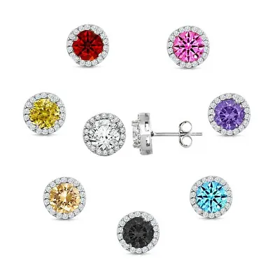 925 Sterling Silver Round Shaped Cubic Zirconia Stud EarringS - All Colors  • $9.99