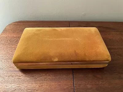 Vintage Mele Travel Jewelry Box Yellow Velvet 1960s Brass Satin Gift • $19