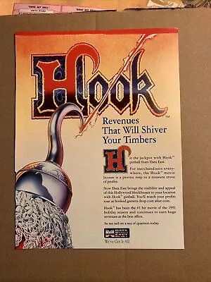 Original Ad 1991 11- 8 3/8'' Hook Data East    Pinball  ARCADE GAME FLYER • $3.89