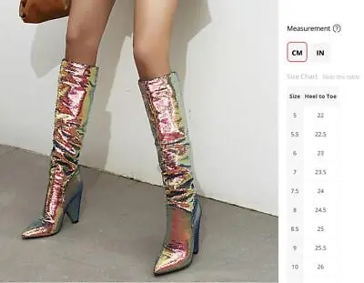 Ladies Loose Pointed Toe Taper High Heels Over Knee Boots Winter Sequin Boots Sz • $98.62