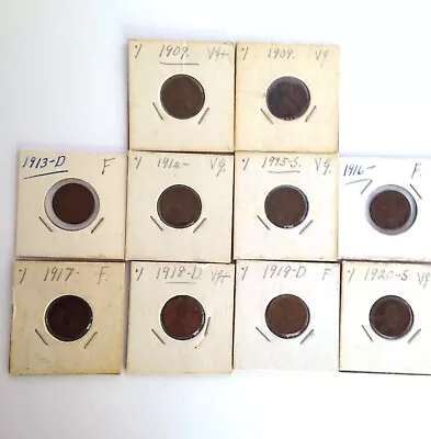 Lot Of 10 1909 - 1920S Lincoln Cents Various Mints • $12.99