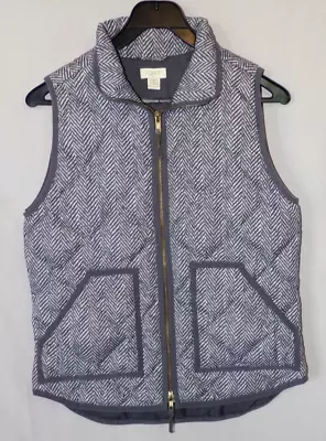 J. Crew Herringbone Quilted Puffer Down Vest Size XS Full Zip Gray • $10.99