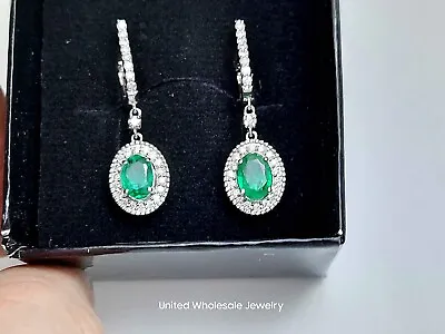 1.72ct Genuine Mined Emerald & Diamond Dangle/Hoop Earrings In 14K White Gold • $394.76