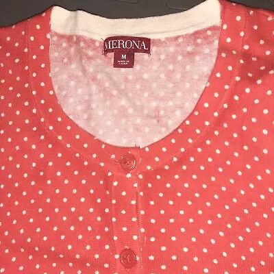 Nwt Merona Red White Polka Dot Sweater Cardigan Size M Long Sleeved Button Front • $13.99