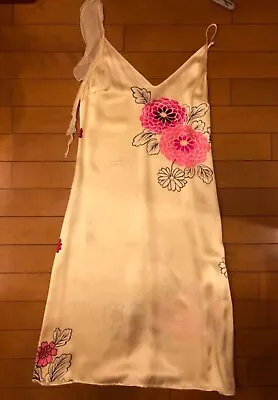 RARE Emmanuel Ungaro VINTAGE Y2K 100% Silk Ivory Flower Mini Dress Size S • $300