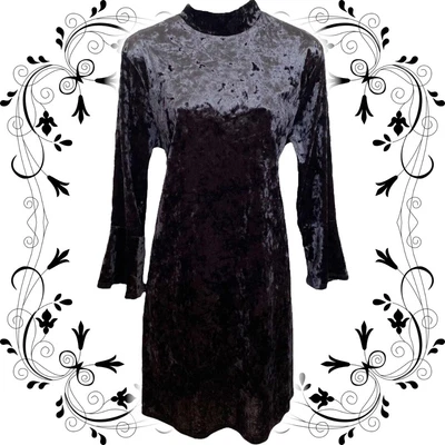 $35 • Buy Monki Velvet Flared Sleeve Dress Shift Mini Retro Goth Witchy ASOS L (14-16)