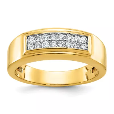 10K Yellow Gold Mens 2 Row 1/3 Carat A Diamond Wedding Band Ring • $937