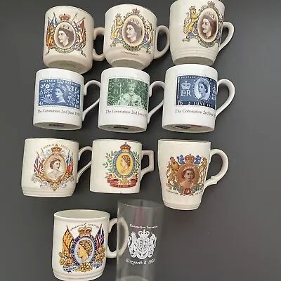 Collection Of 10 Cups & 1 Glass For Queen Elizabeth II Coronation 2nd June 1953 • £22