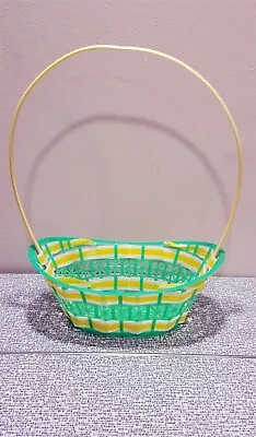 Vintage Woven Plastic EASTER BASKET Green Yellow White Easter Unlimited Taiwan • $11.95