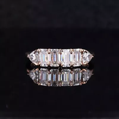 Eternity Emerald & Trilliant Moissanite 10K Gold Wedding Ring Band Gift For Love • $367.05