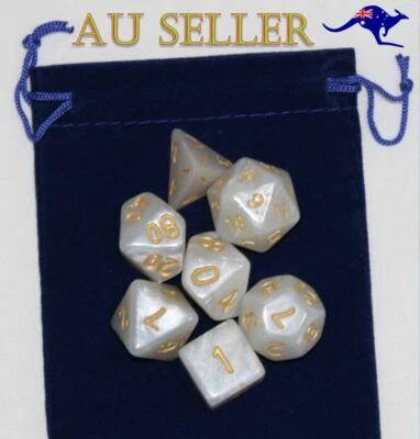 $8.97 • Buy Dice 7 Piece Set D & D White Pearl & Blue Bag Polyhedral Dice Dungeons & Dragons