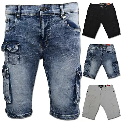 Men's Utility Multi Pockets Premium Denim Jean Shorts 98% Cotton 2% Spandex NEW • $39.99