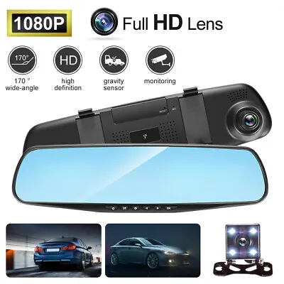 Dual Lens 1080P Full HD Car Auto DVR Mirror Dash Cam Recorder+Rear View Camera • $43.99