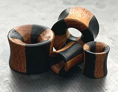 PAIR Concave Jackfruit And Areng Wood Stripe Tunnels Plugs Gauges • $15.95