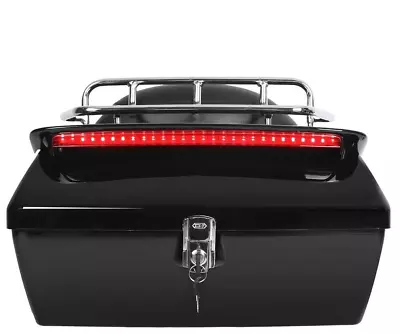 Black Motorcycle Trunk Tail Box Luggage W/Top Rack Backrest Taillight For Yamaha • $131.20